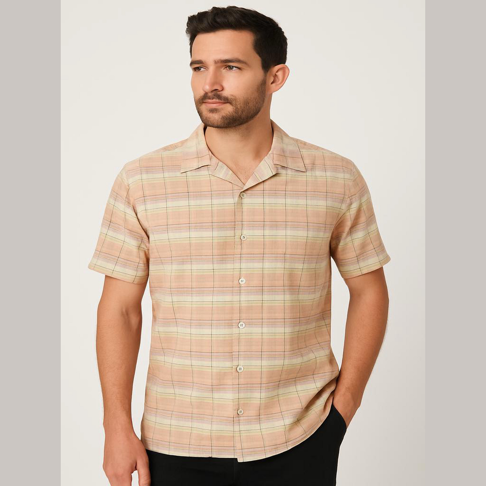 Sedgefield Plaid Linen Rayon Short Sleeve Shirt Large